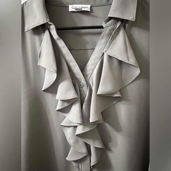 Calvin Klein Ruffled Collar Long Sleeve Blouse Size Large - Picture 6 of 10